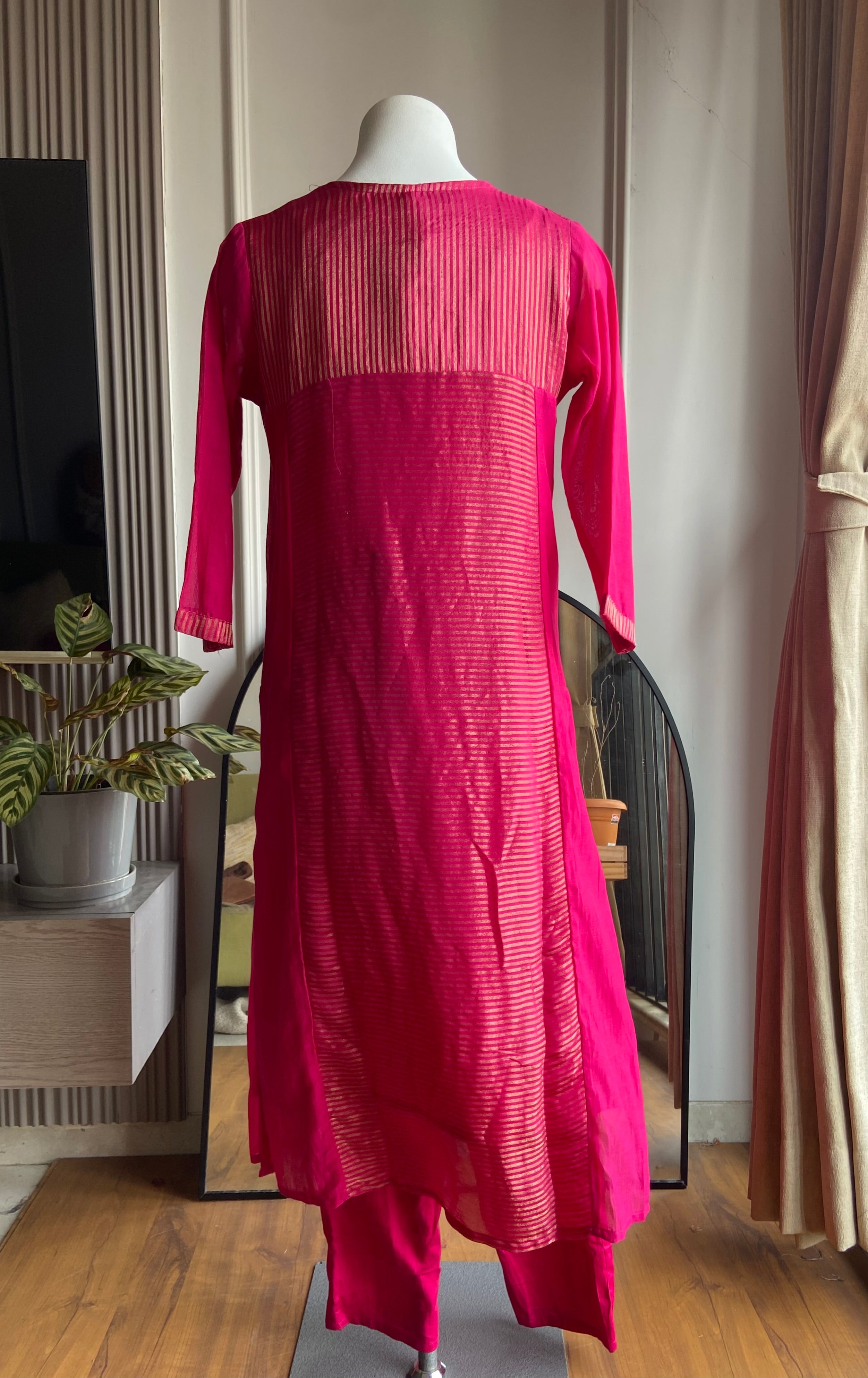 Ravina Tissue and mul Chanderi Aline dress- Pink