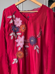 Kriti Russian Silk Embroided Dress- Red