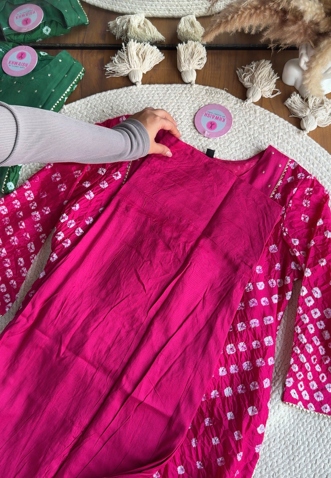 Shivani Bandhani farshi salwar coords- Rani Pink