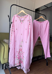 Apoorva Katha Work Mul Chanderi Dress-Baby Pink (Make to Order)