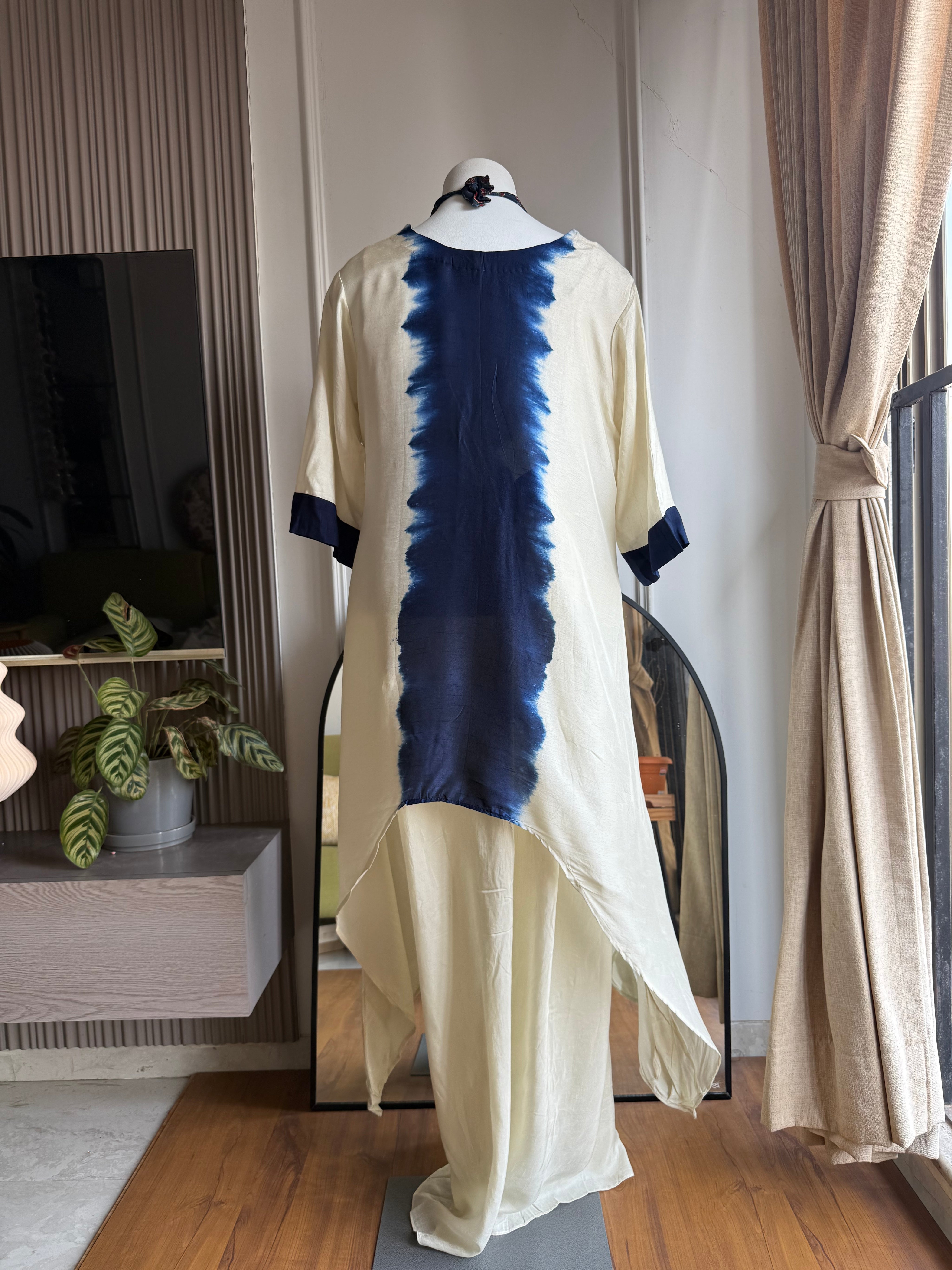 Pratibha A line short kurti with dhoti- white with indigo