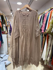 Eshika Mul Chanderi Cut Work Dress- Grey
