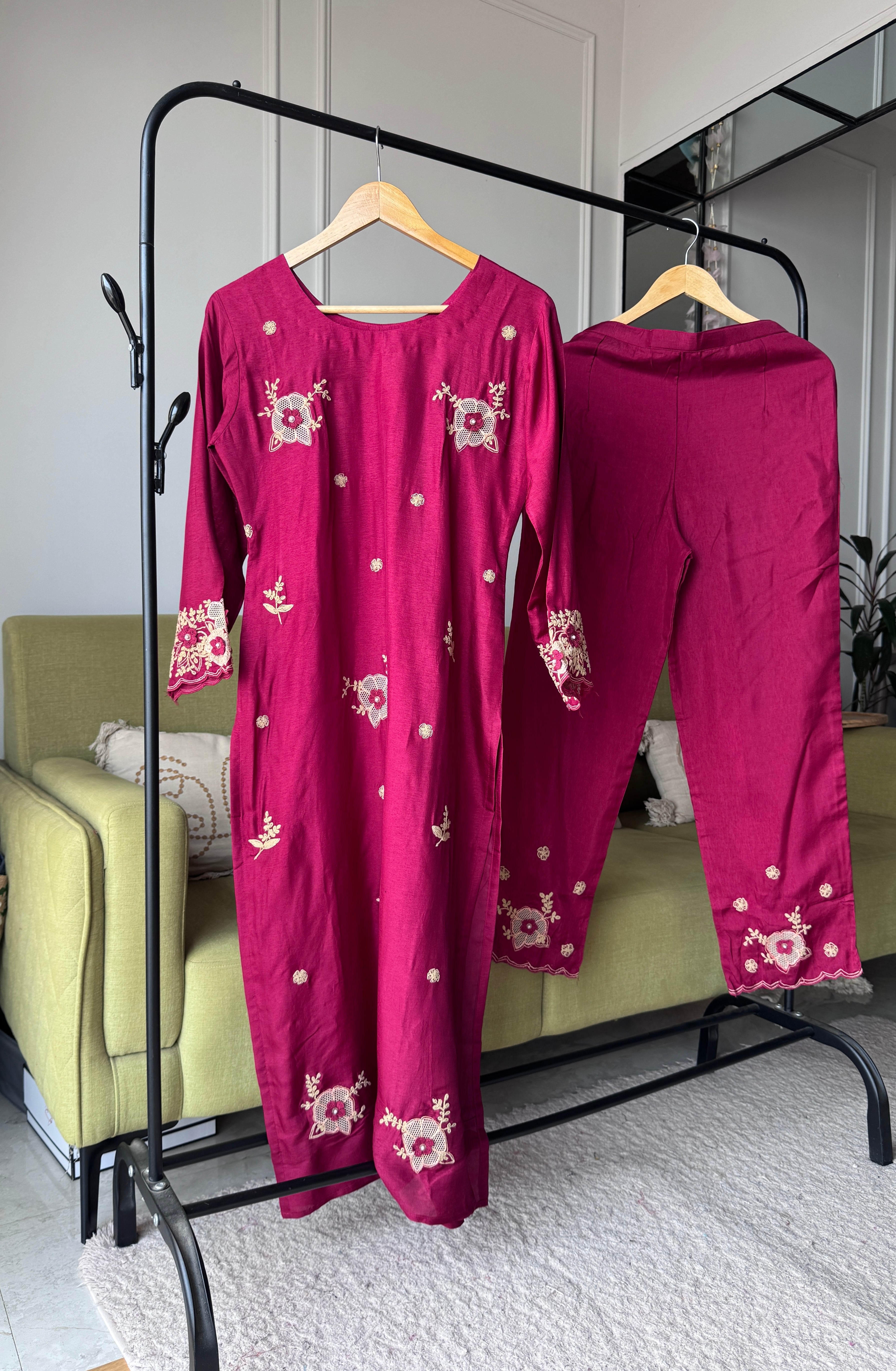 Rasika Embroided Russian  Silk Dress-Maroon