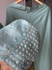 Sili Handwork Galss Tissue Dress- Blue