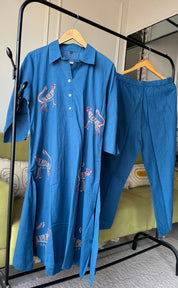 Cotton collared 2pc Set- Blue