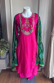 Tara Contrast Bandhej Dupatta Pure zardosi Dress-Pink