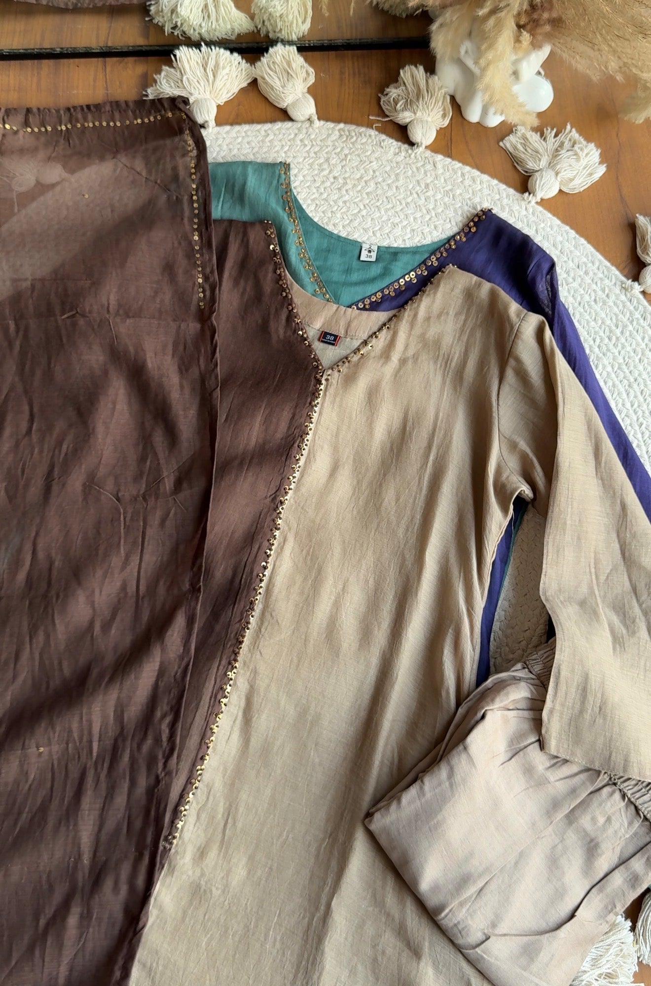 Meher Half an Half Mul Chanderi Dress- Brown with Beige