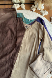 Meher Half an Half Mul Chanderi Dress- Brown with Beige