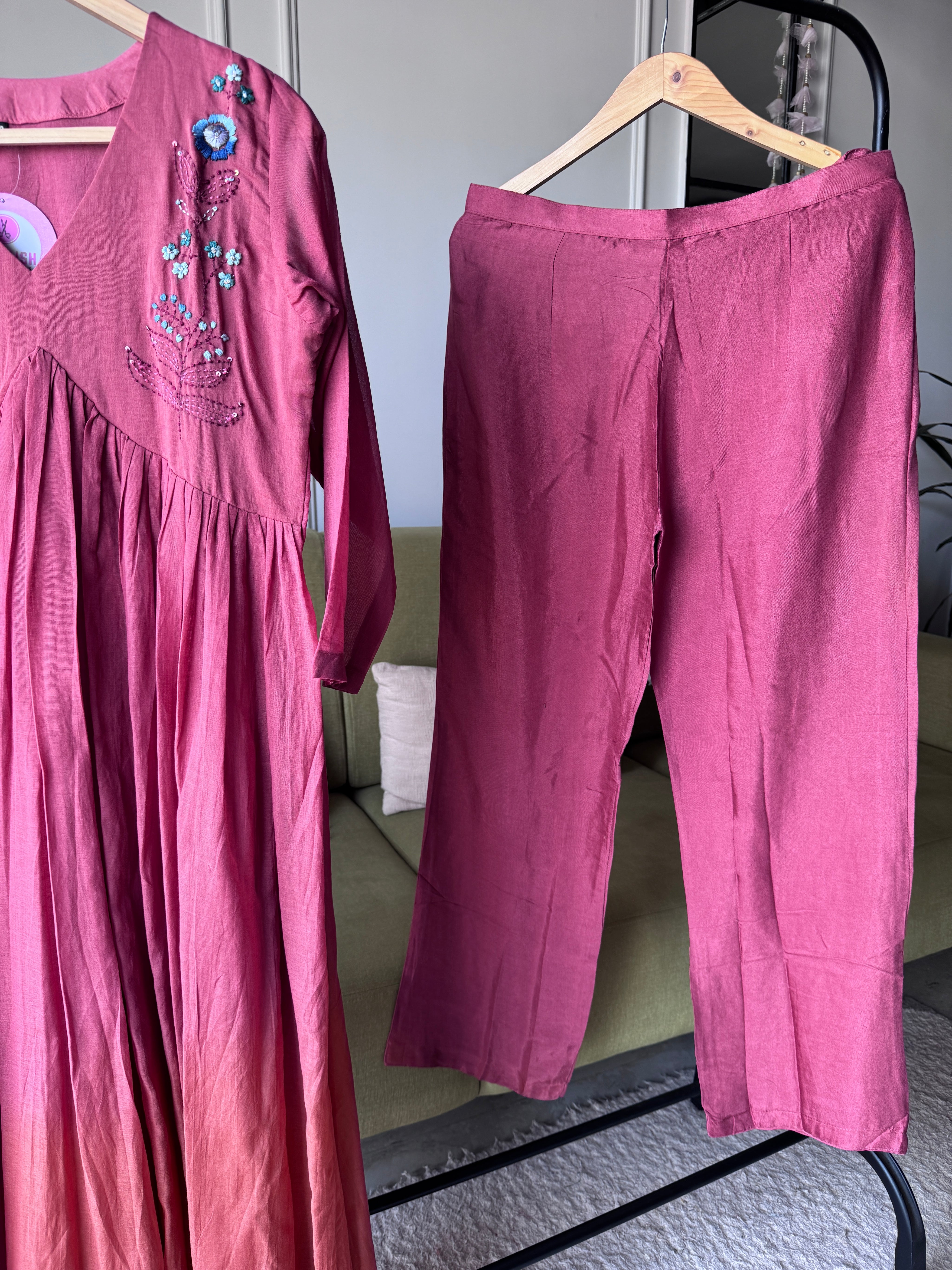 Shrishti Embroided Mul Chanderi Dress- Gajar