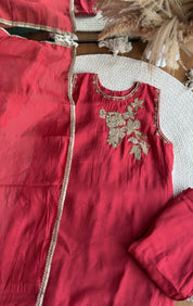 Siona Short Kurta Hand Work Dress With Sleeve Option- Rust