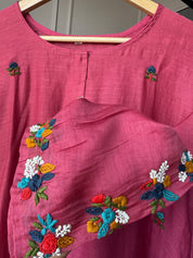 Parul Embroided Mul Chanderi Dress- Pink
