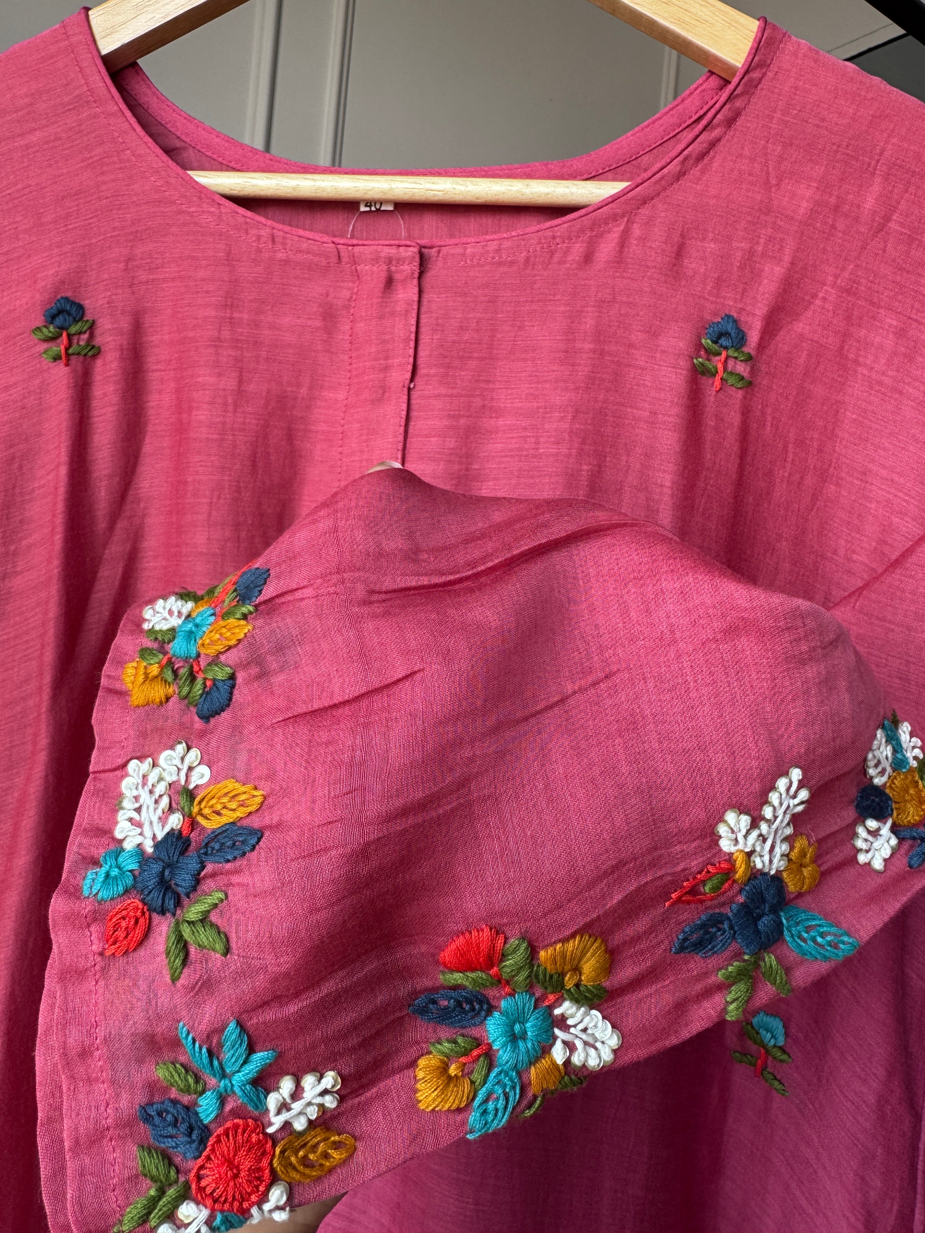 Parul Embroided Mul Chanderi Dress- Pink