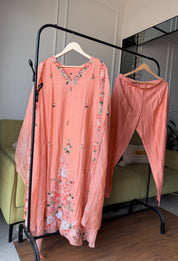 Apoorva Katha Work Mul Chanderi Dress- Peach (Make to Order)