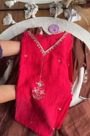 Akshara Hand Work Aline Dress- Red