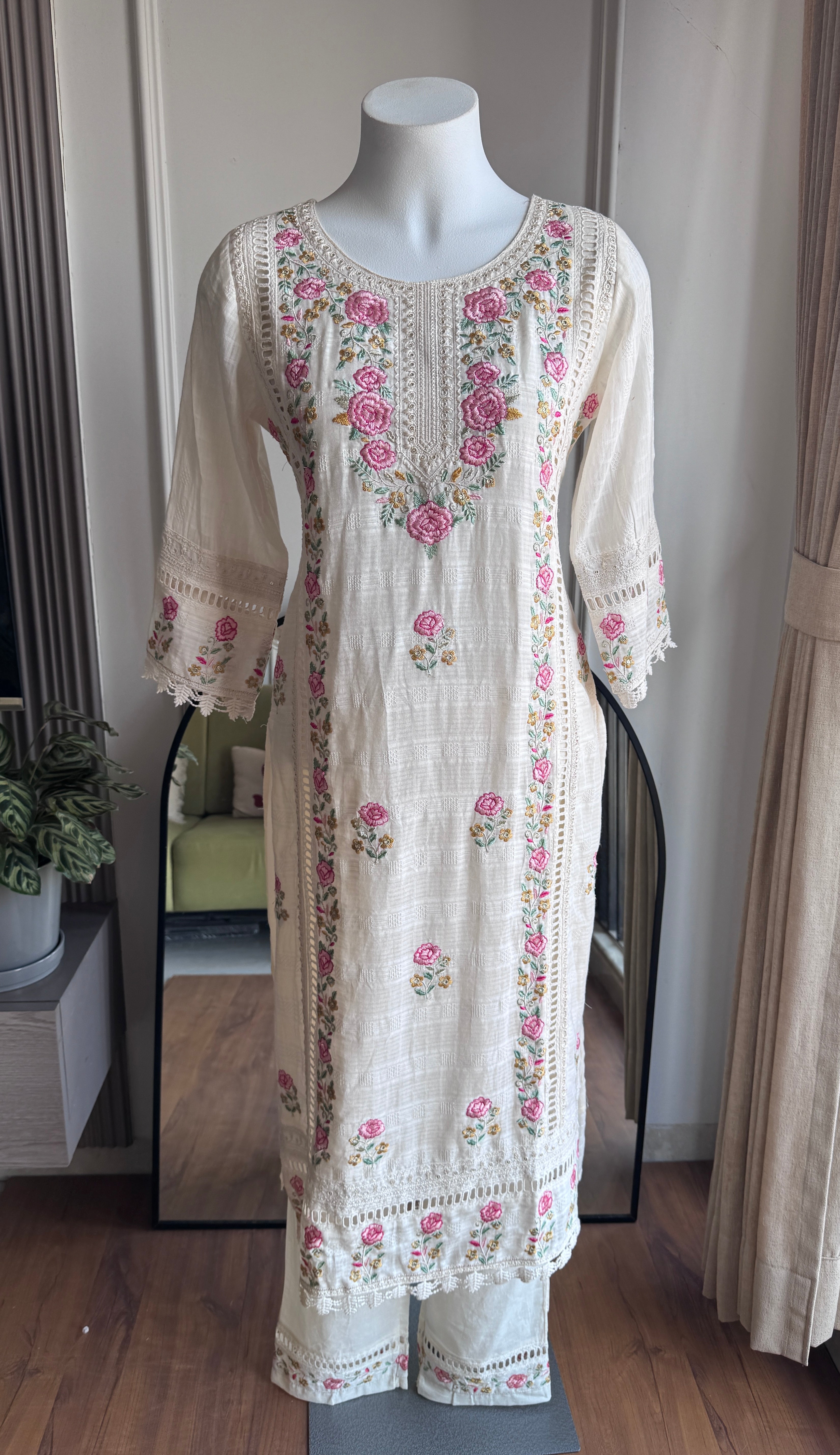 Hrishika Embroidered Rose  Dress- White