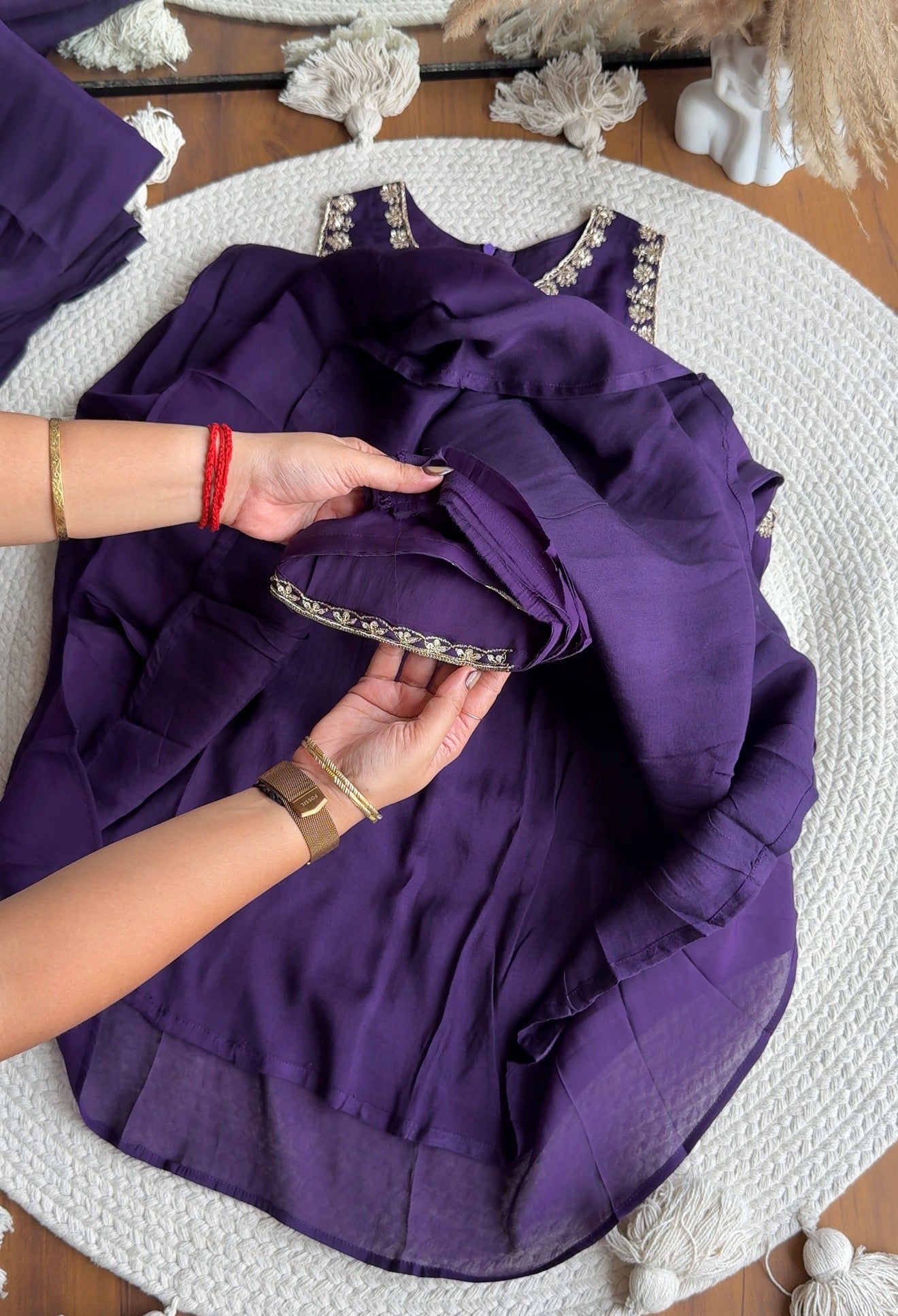 Raha Halter Neck Potli Neck Pure Handzardosi Dress- Purple