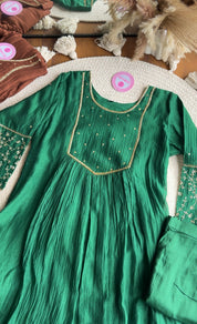 Surbhi Mul Chanderi Aline Dress- Green