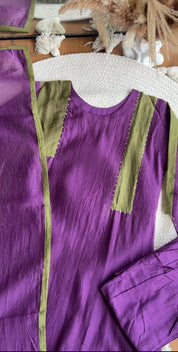 Saarthi Contrast Panel Mul Chanderi Dress- Purple