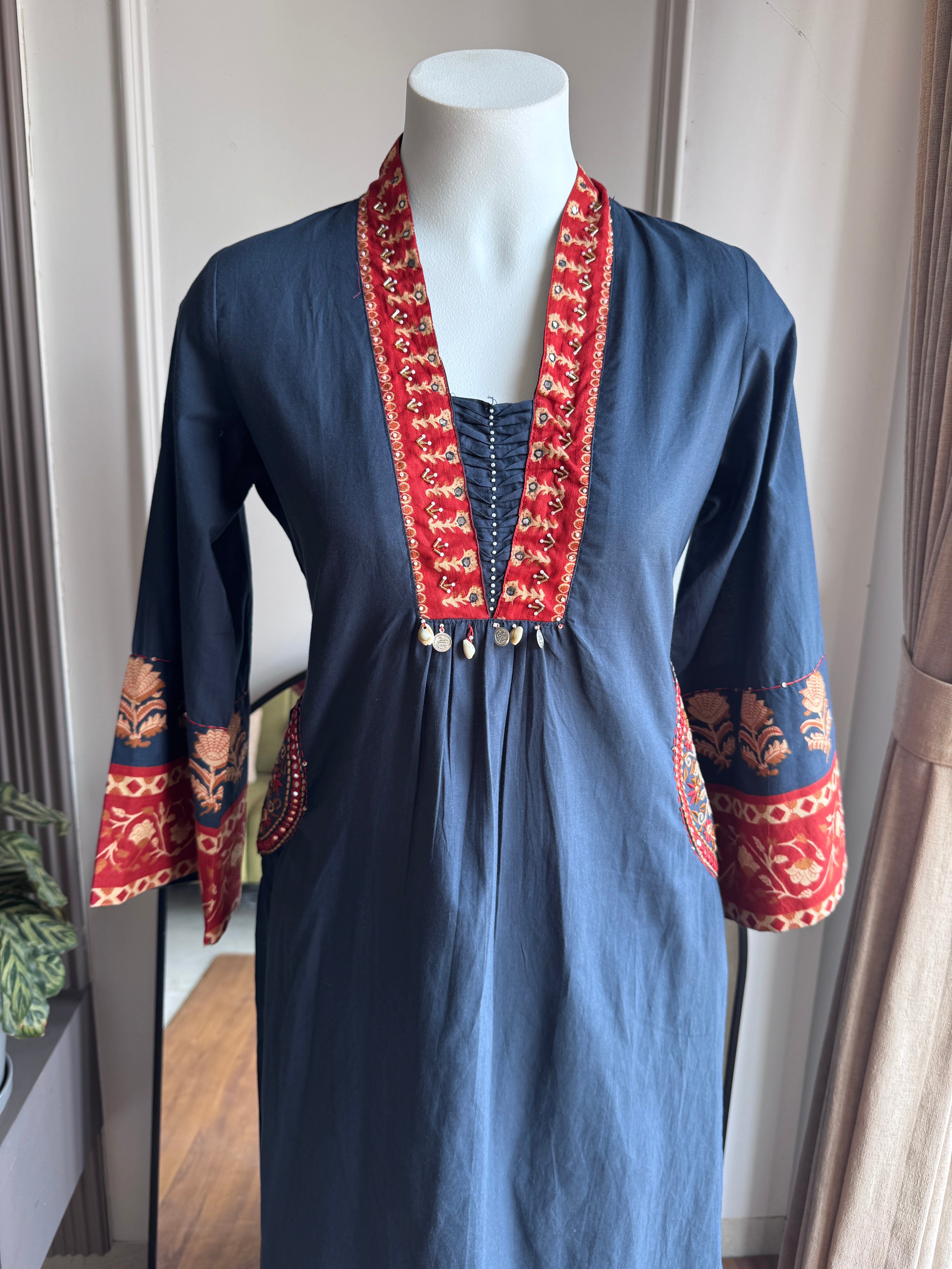 Pamela Embroidery Cotton Dress- Blue