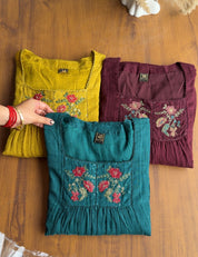 Somya pure mul cotton embroidered dress-Yellow