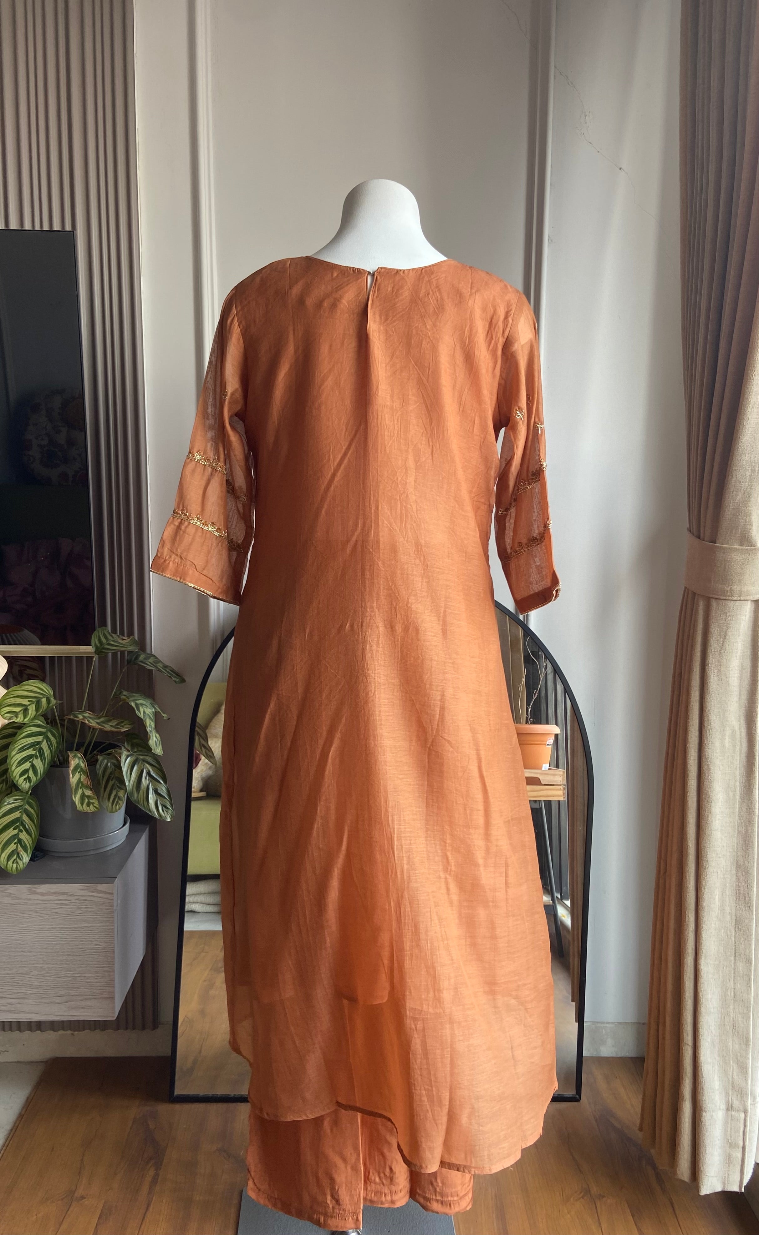 Sara Mul Chanderi Handwork Dress - Peach(Preorder 5 days )