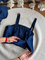 Usha Peacock Handwork Skirt Drape Set- Blue with Green