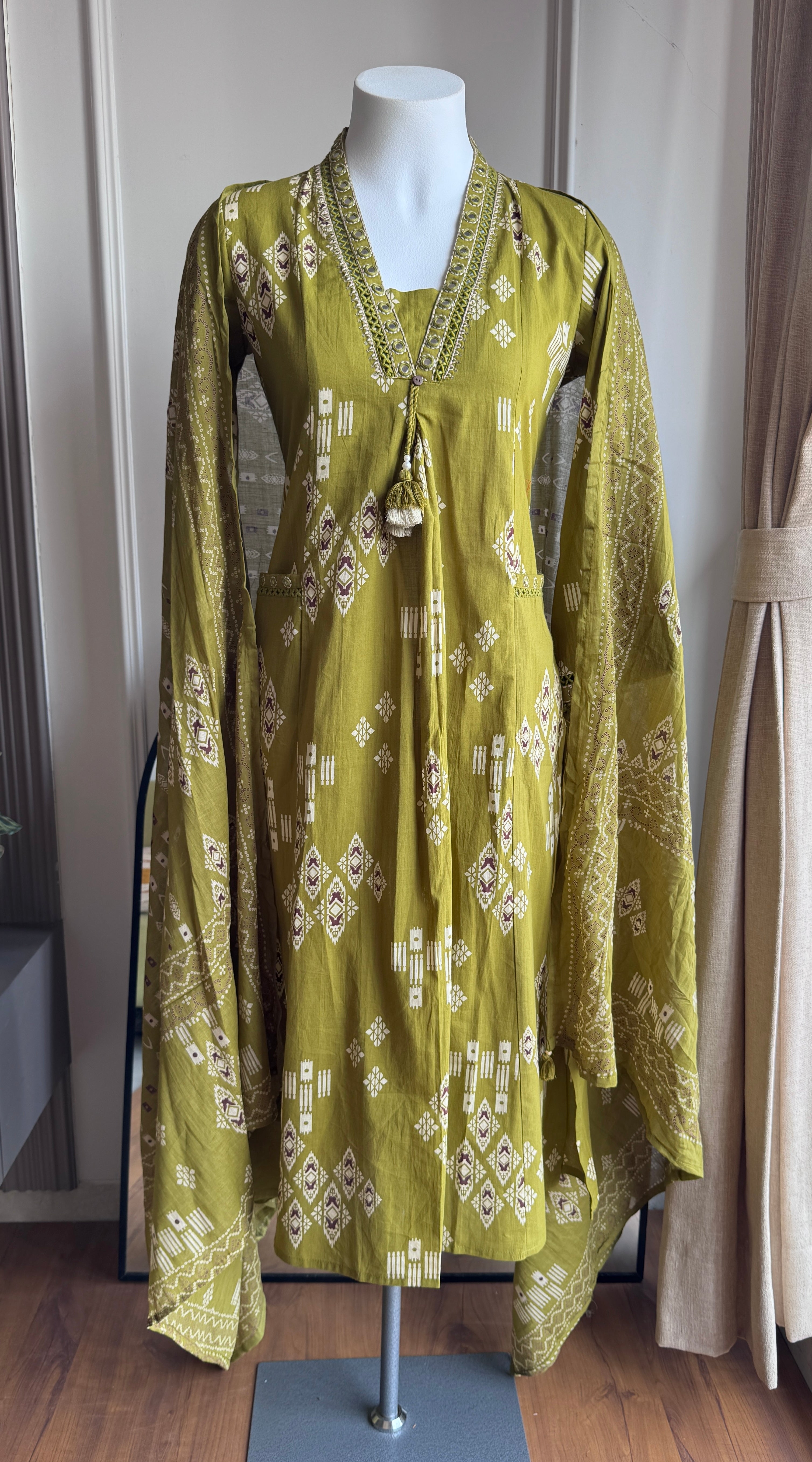 Rooh Cotton Print Dress- Green