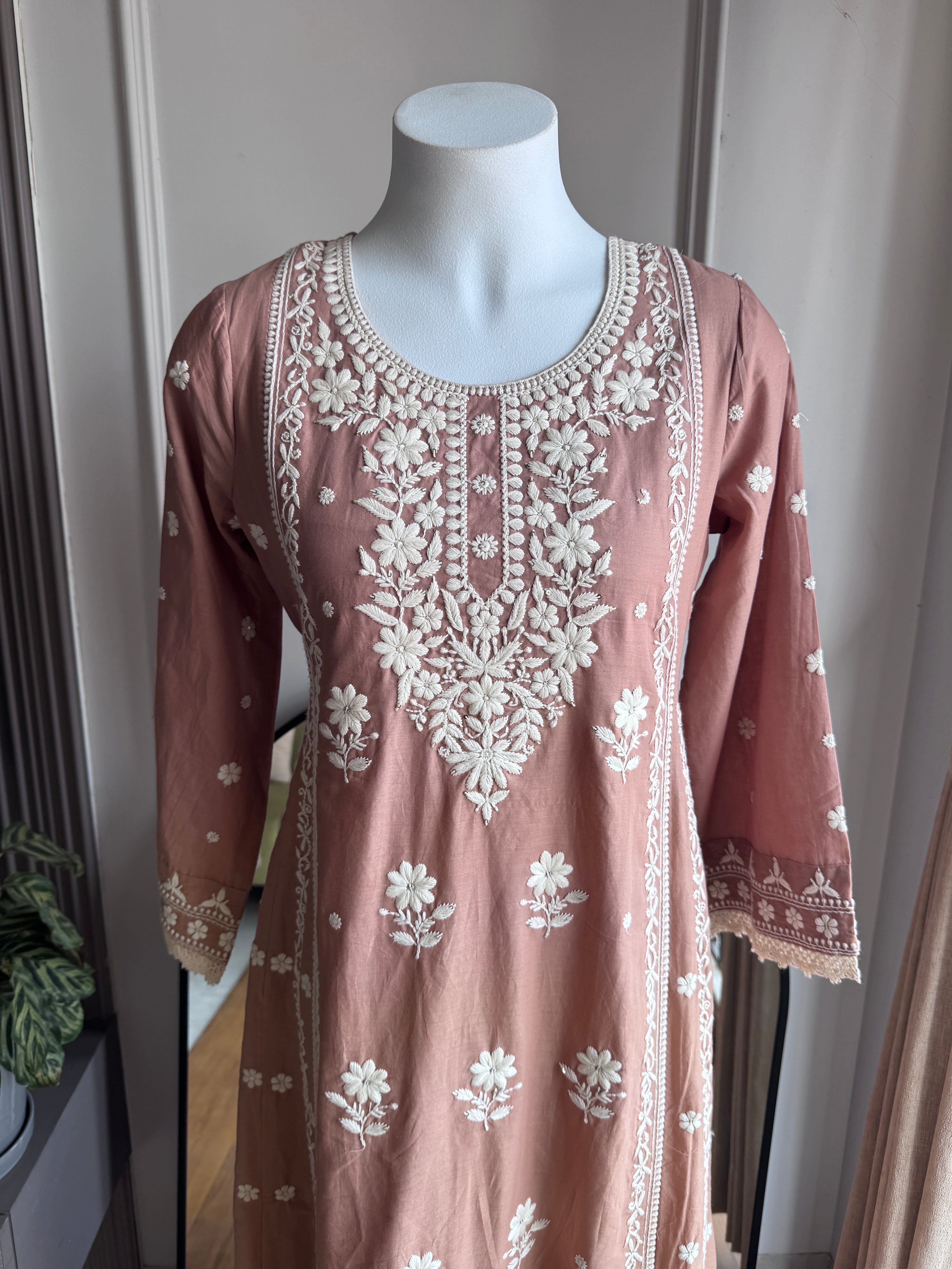 Dhani Lakhnowi Work Anarkali 2pc set - Brown