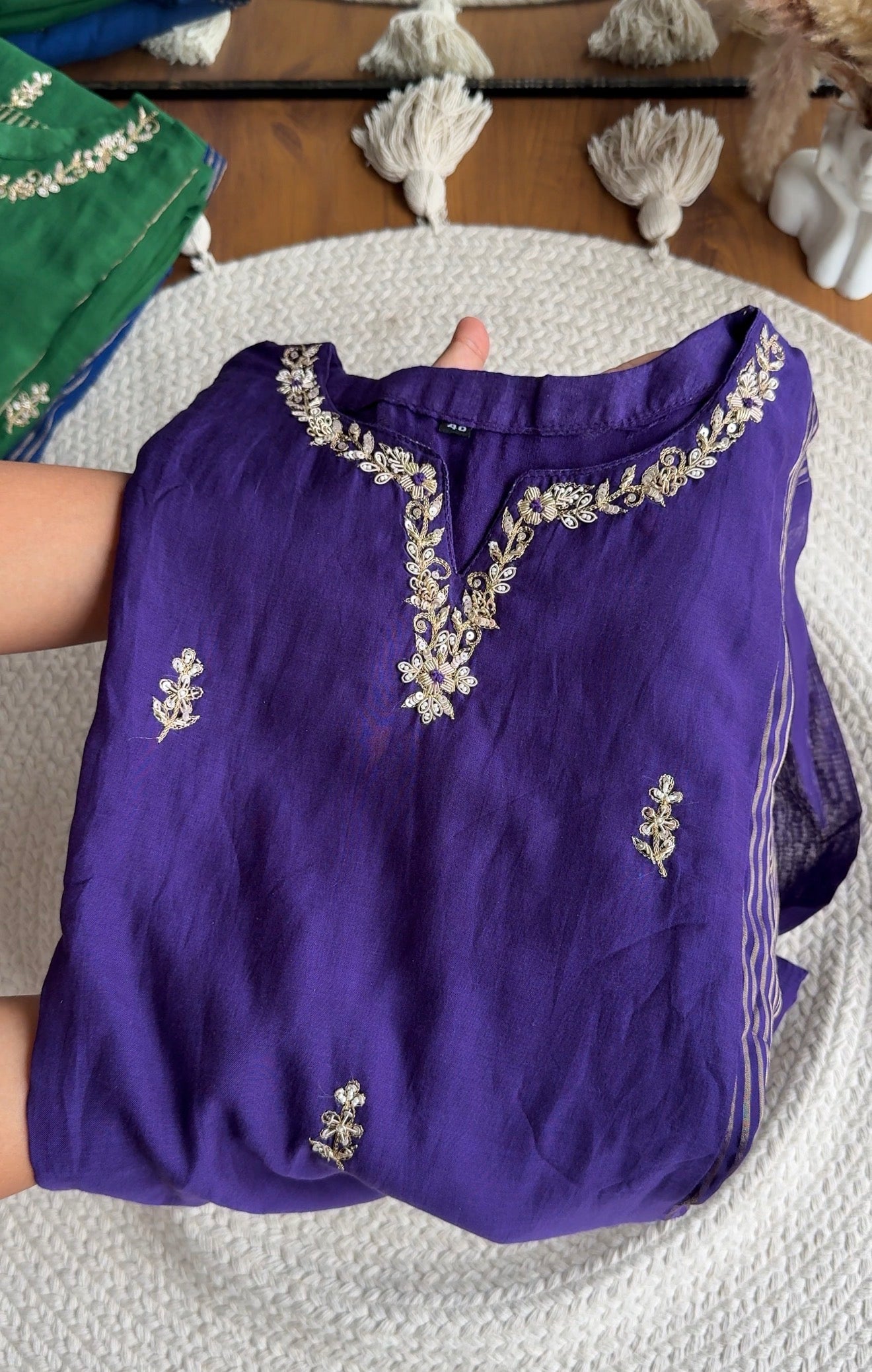 Sunaina Striped Tissue with Mul Chanderi Dress- Purple