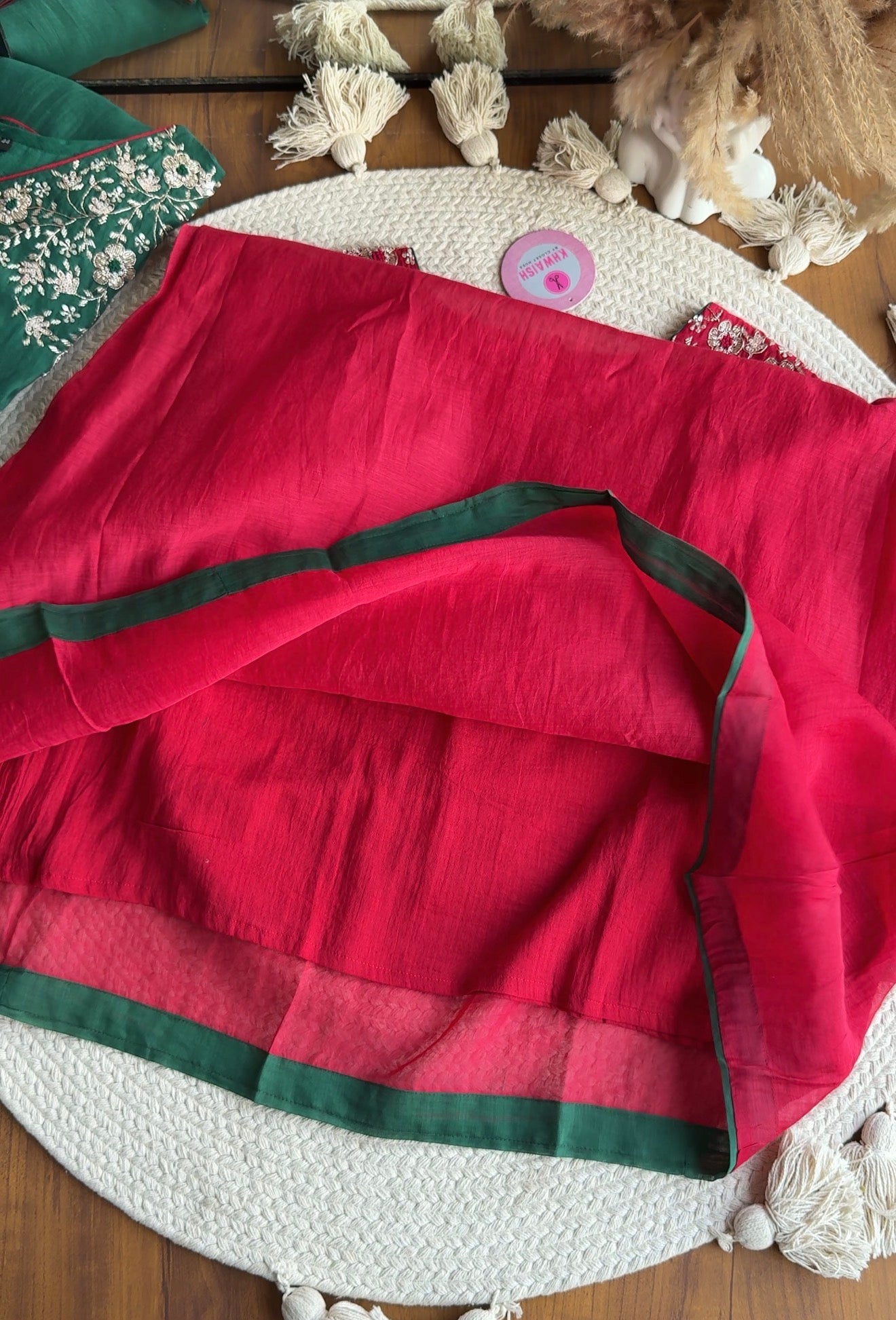 Sima Handwork Mul Chanderi Dress- Red