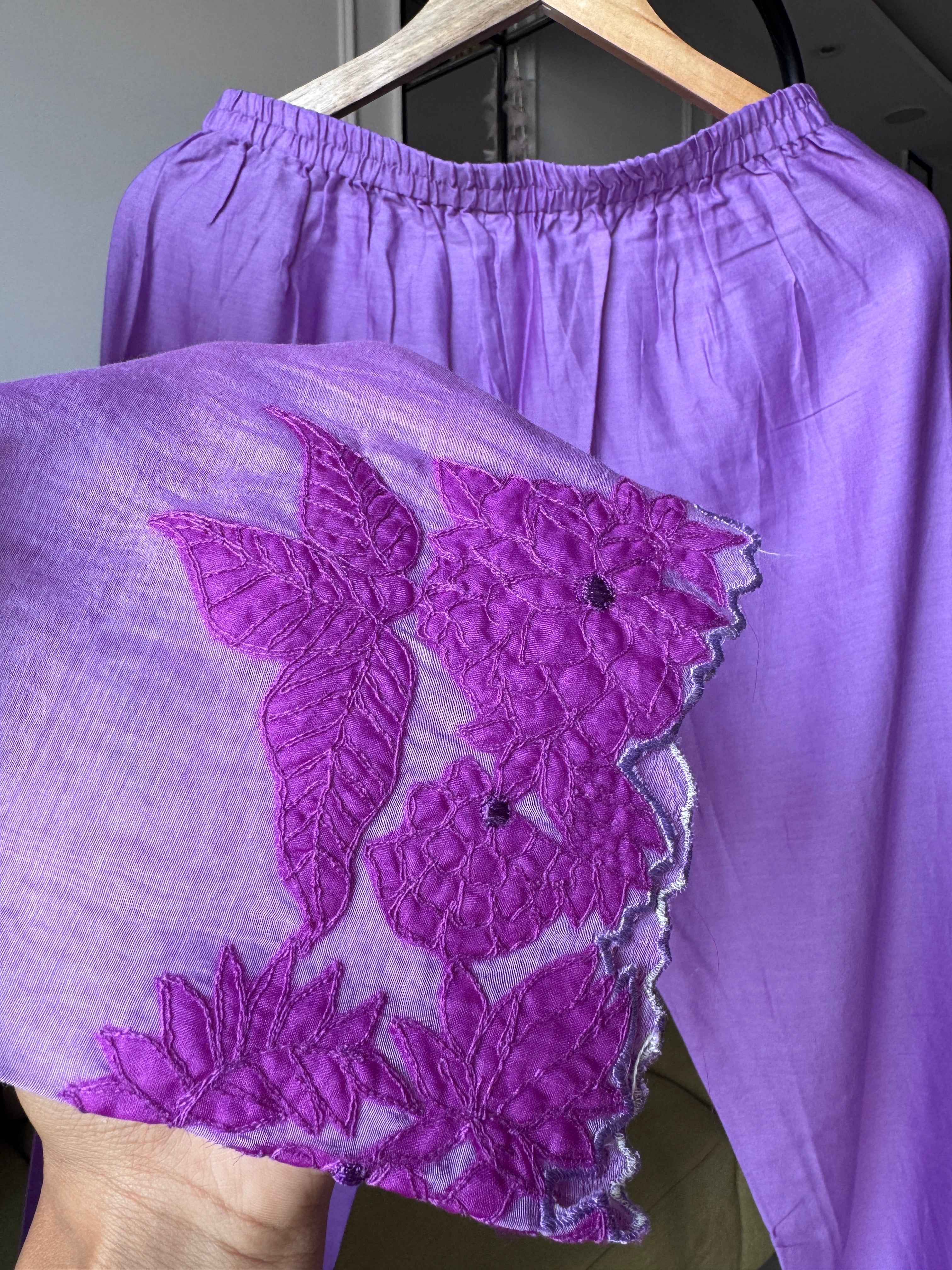 Chahat Embroided Cut Work Dress- Purple