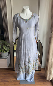 Hrida Katha Work Mul Chanderi Dress- Grey (Make to Order)