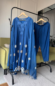 Mehek Aline Mul Chanderi Dress- Blue