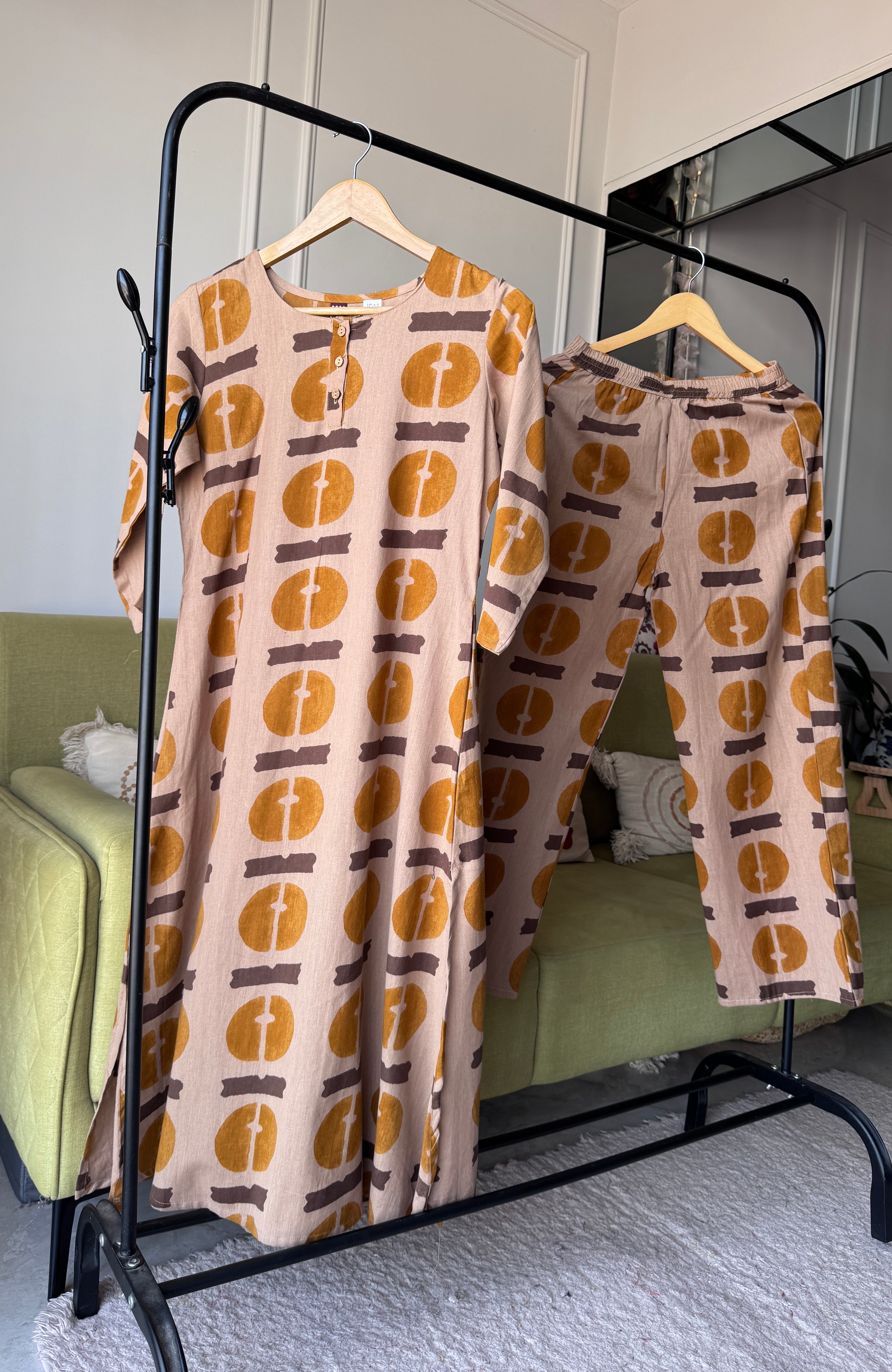 Reya Printed Cotton Dress- Yellow