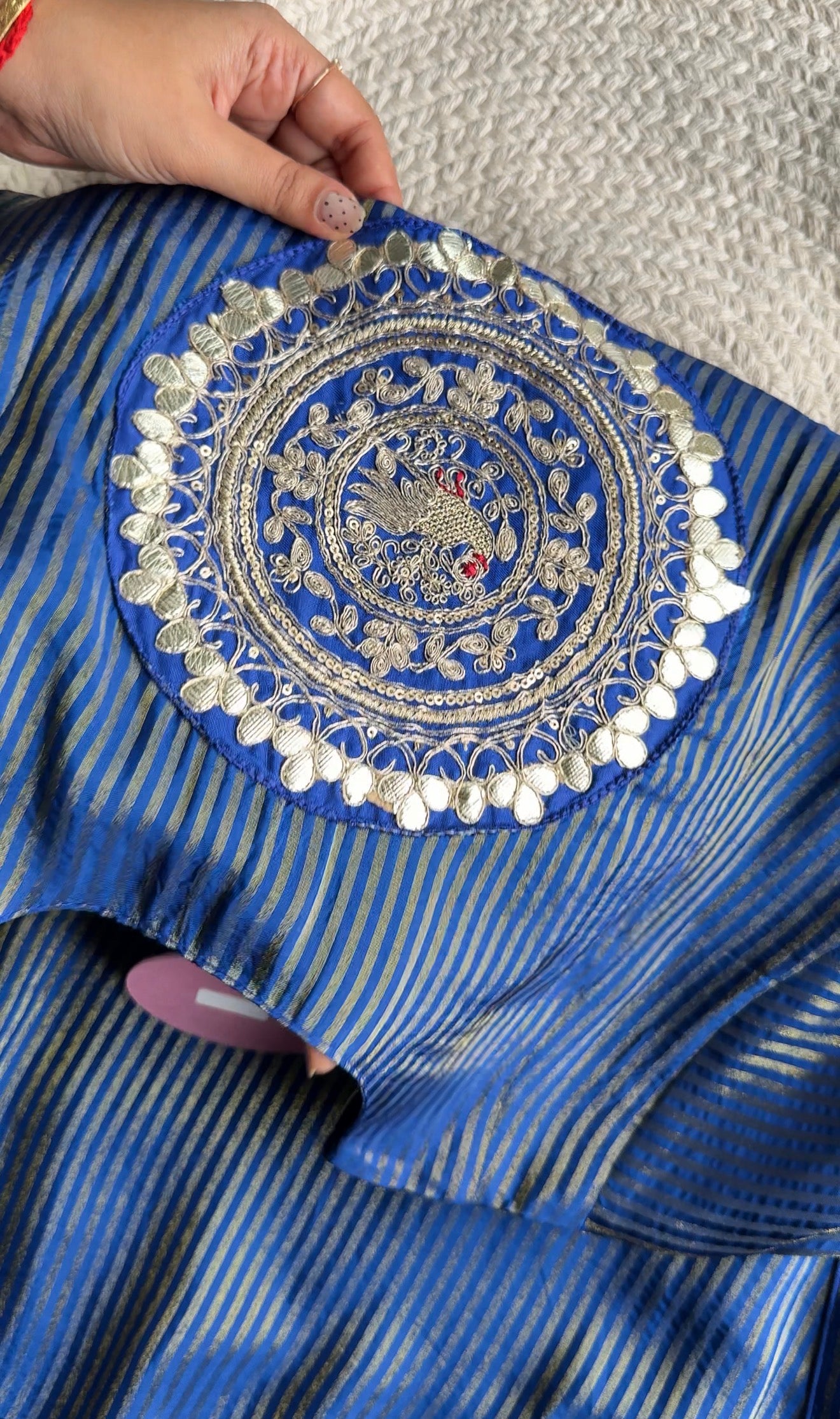 Siddhi Tissue Patchwork Aline Dress- Blue