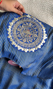 Siddhi Tissue Patchwork Aline Dress- Blue