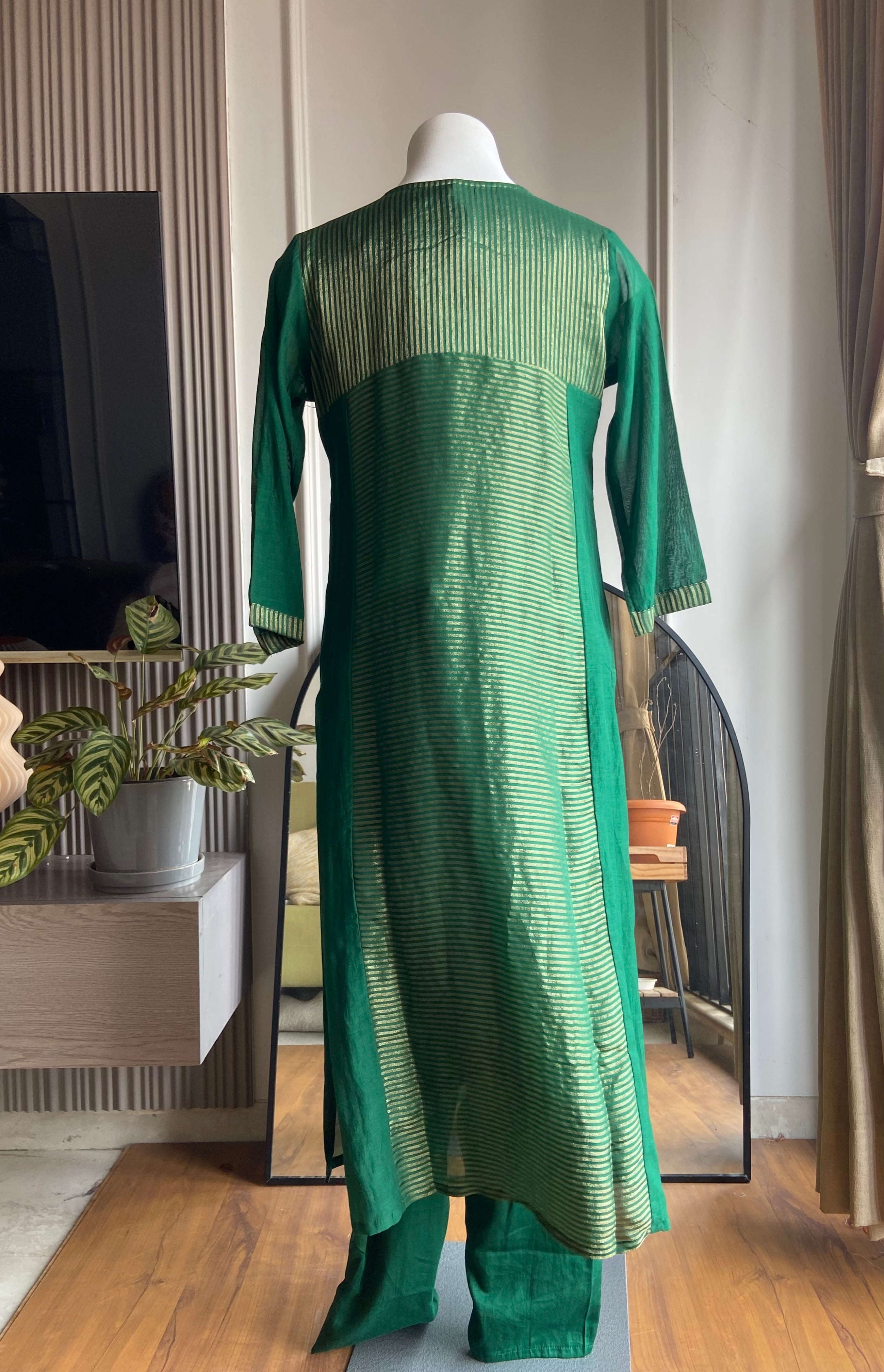 Ravina Tissue and mul Chanderi Aline dress- Green
