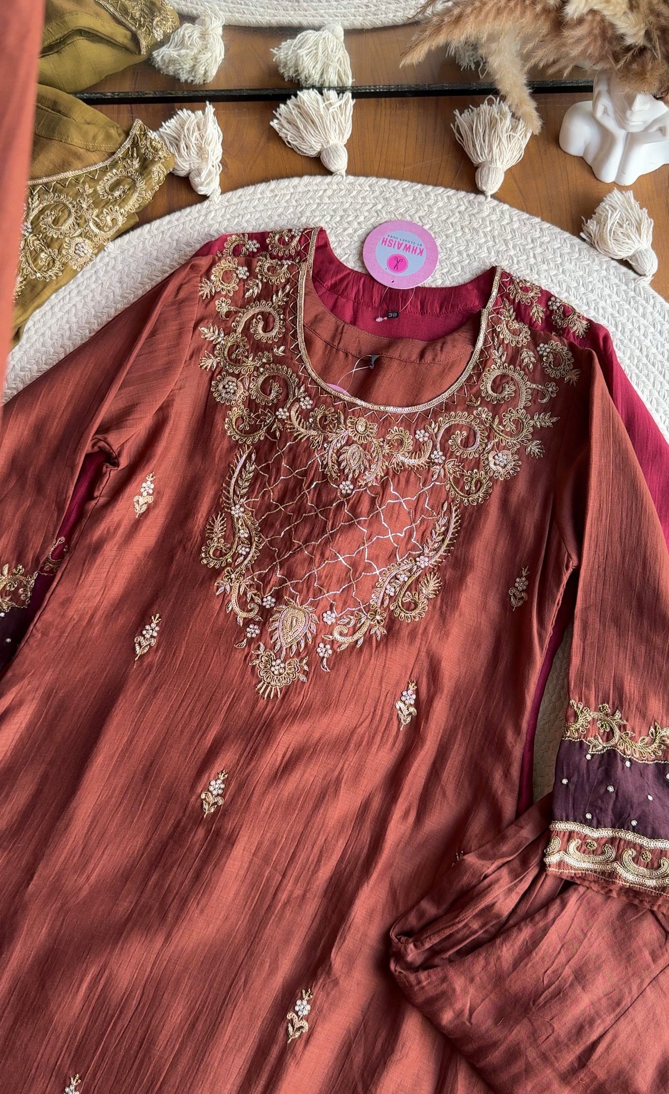 Shama Hand  Zardoshi Aline Dress- Brown