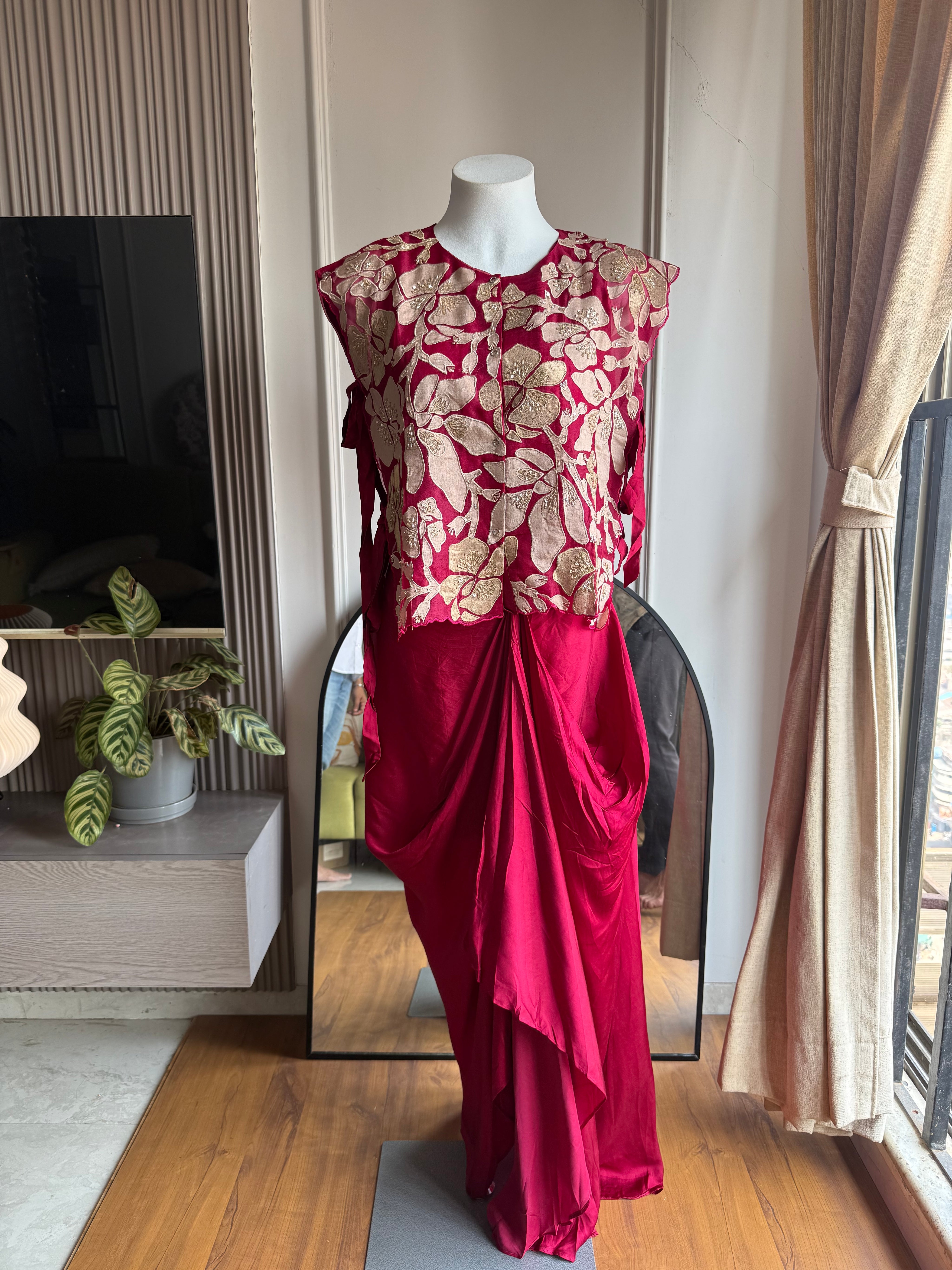 Sonali  (cowl skirt patch work)- Hot Red