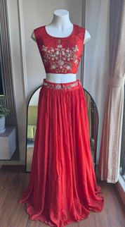 Gargi hand work padded blouse with cancan Lehenga and cover up