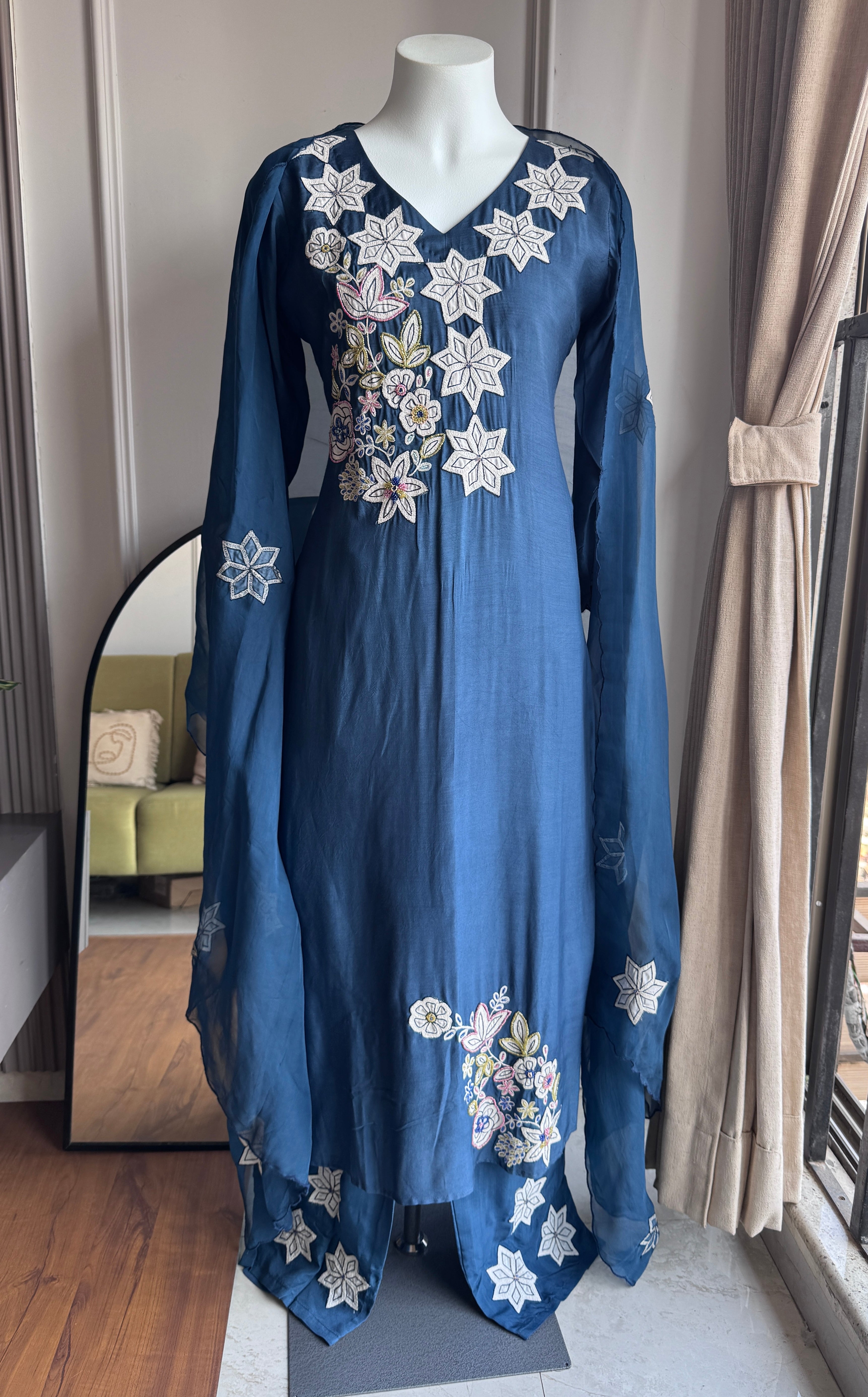 Kinjal Embroided Cut Work Dress- Dusty Purple