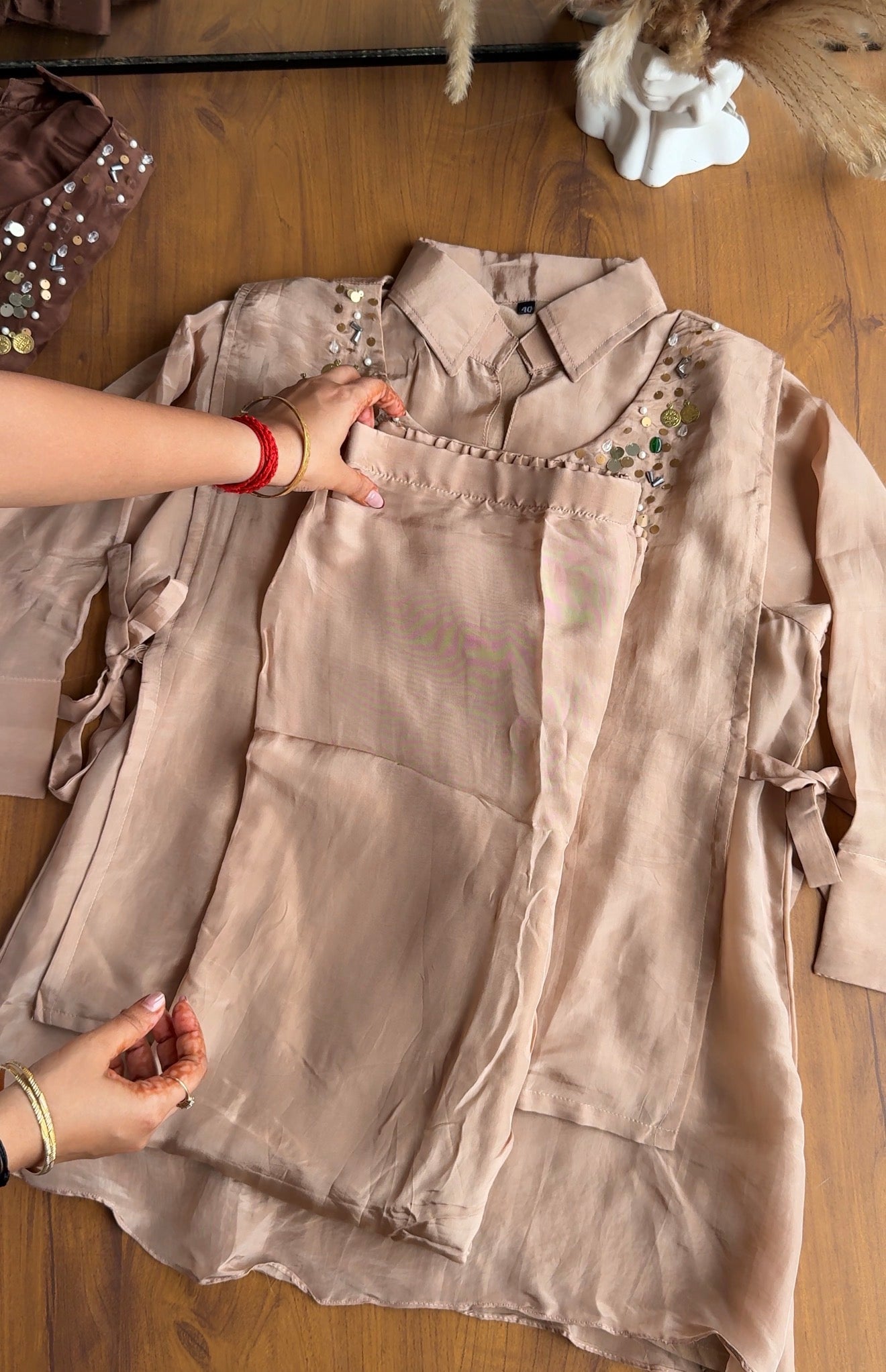 Vani Silk Coord Set- Peach