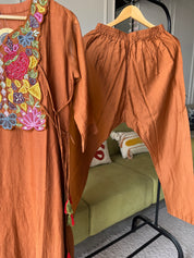 Alia Mul Chanderi Embroided Dress- Peach