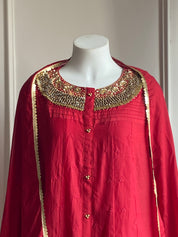 Yukti Handwork Mul Chanderi Dress- Red