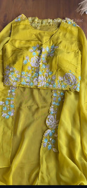 Noor Handwork Padded Blouse With Cowl Skirt And Jacket