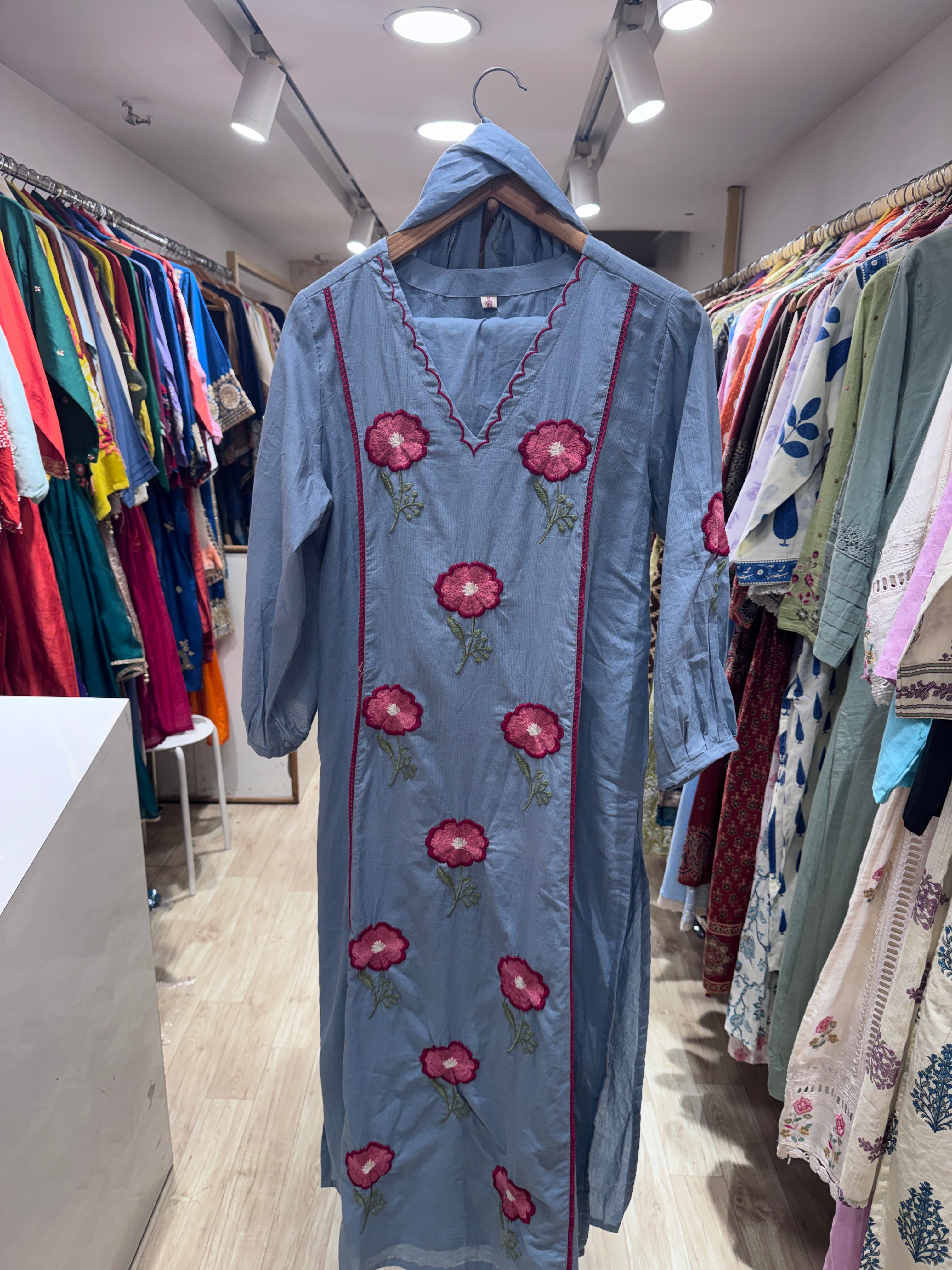 Swini Embroided Straight Cut Dress- Blue