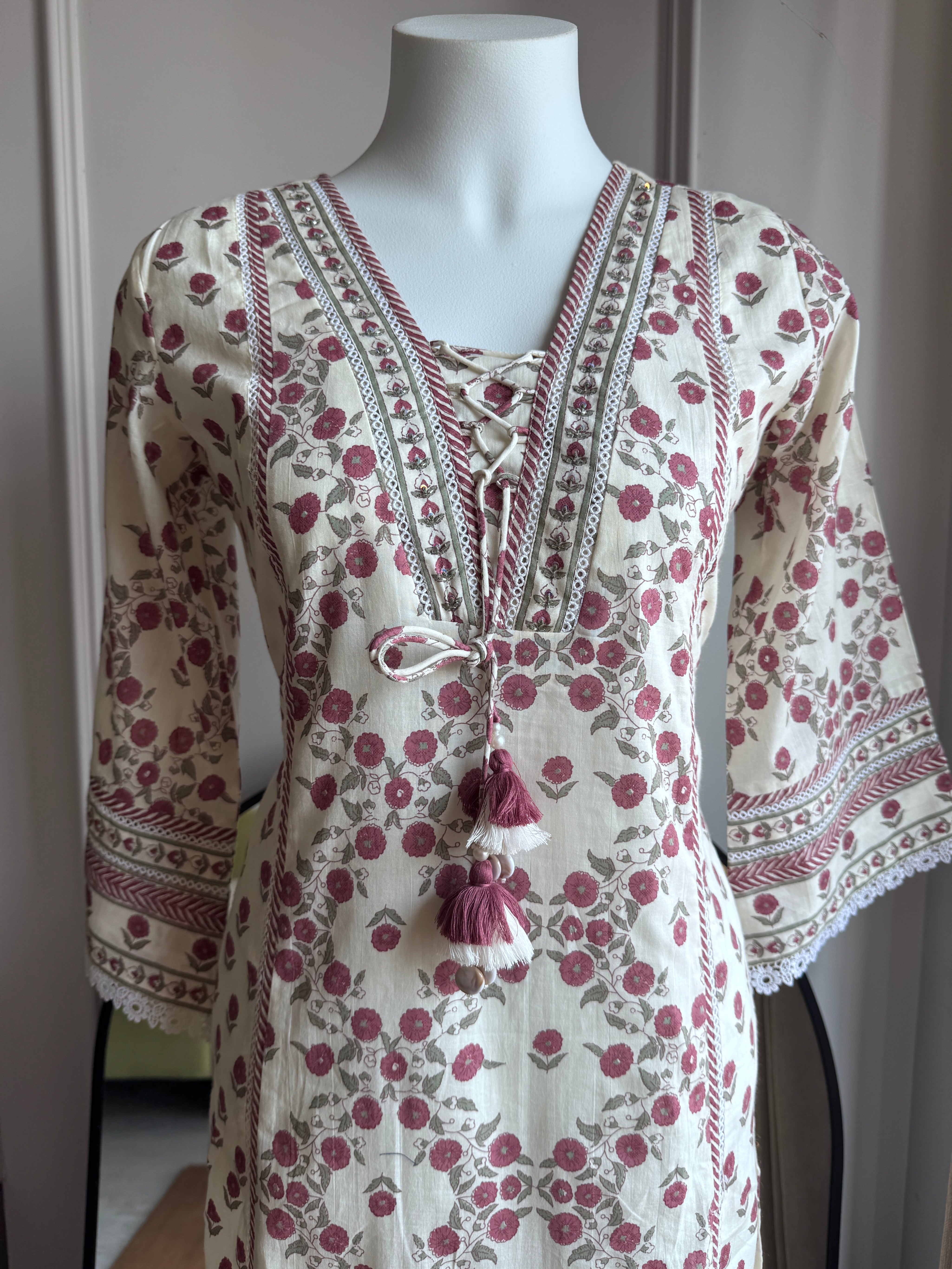 Gauri  Cotton Print Dress- Purple