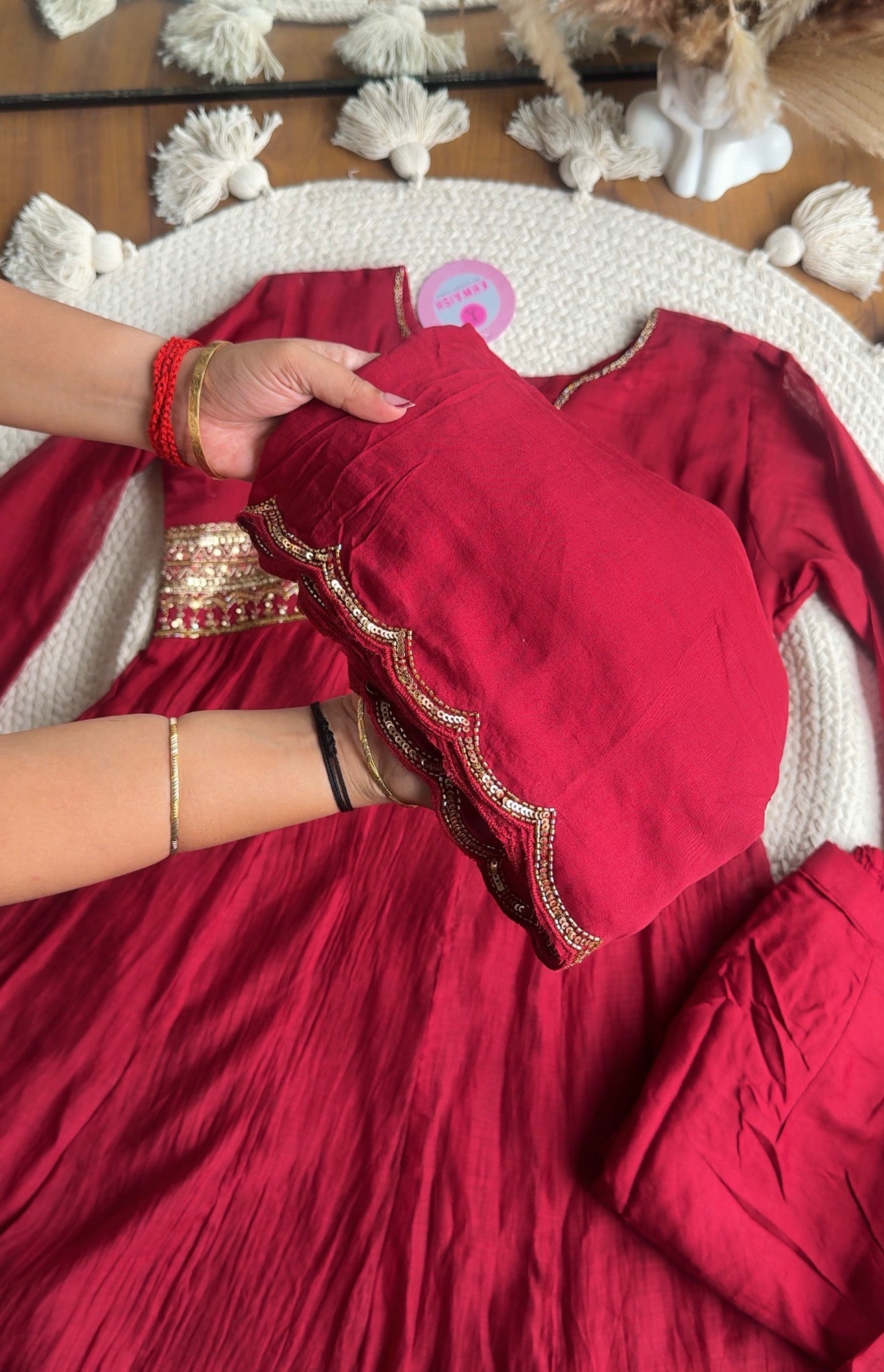 Shashi chunnat sleeve anarkali Dress- Maroon(Preorder 20 days)