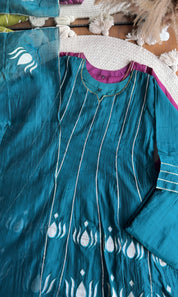 Surbhi Short Kurta Patchwork Applique Anarkali Dress- Blue