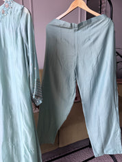 Sili Handwork Galss Tissue Dress- Blue